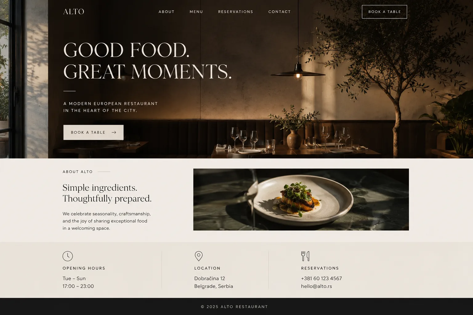 ALTO — restaurant website